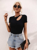 Cutout Round Neck Short Sleeve Knit Top - Trendsi - Flyclothing LLC