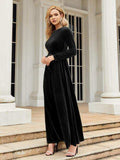 Tie Front Round Neck Long Sleeve Maxi Dress - Trendsi - Flyclothing LLC