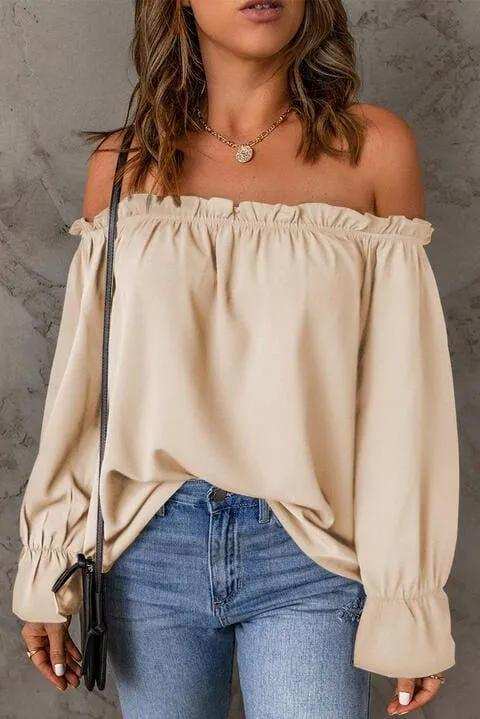 Off-Shoulder Flounce Sleeve Blouse - Trendsi - Flyclothing LLC