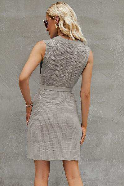 Tied Round Neck Sleeveless Sweater Dress - Trendsi - Flyclothing LLC
