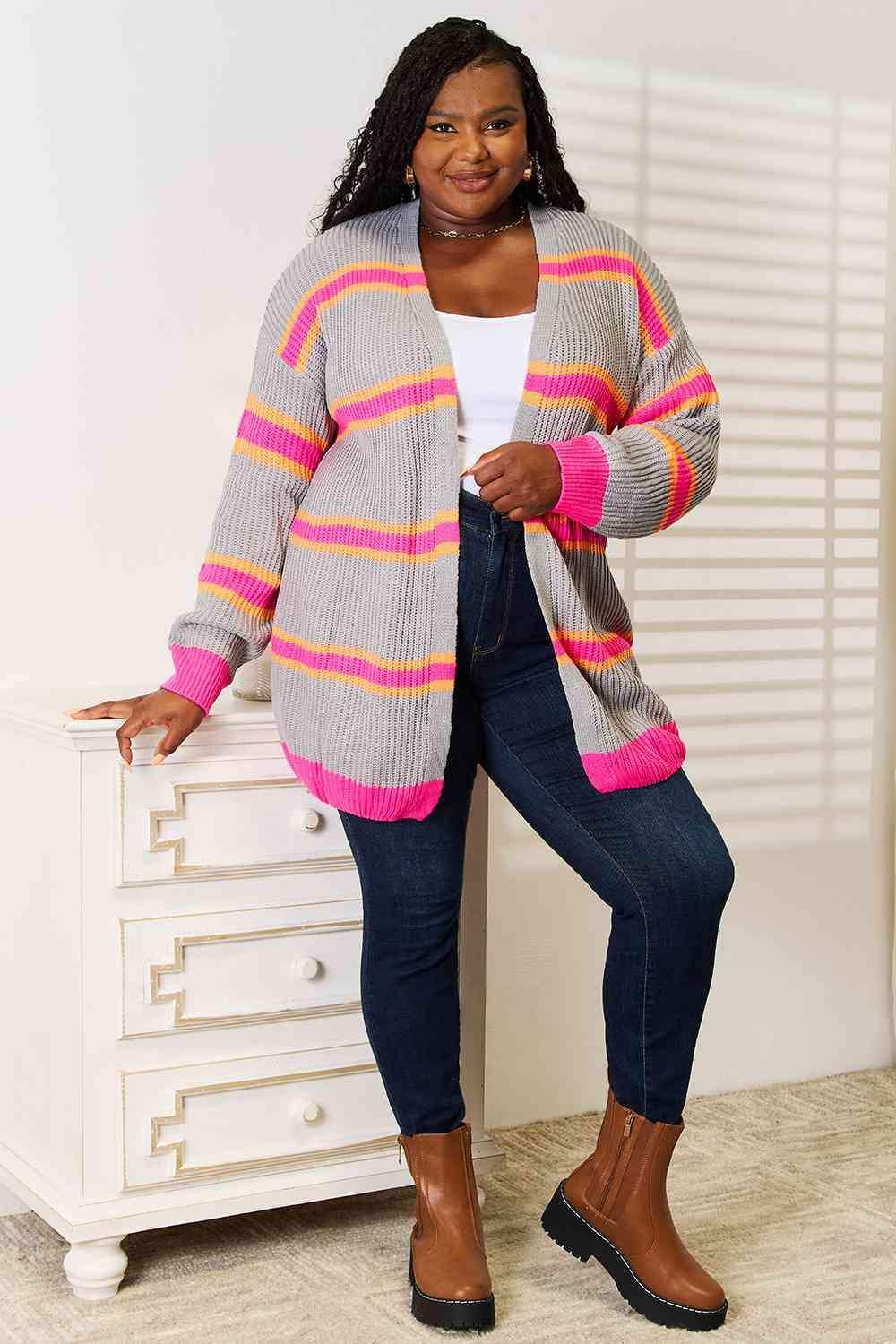 Woven Right Ribbed Long Sleeve Cardigan - Trendsi - Flyclothing LLC