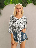 Tied Printed Button Up V-Neck Blouse - Trendsi - Flyclothing LLC