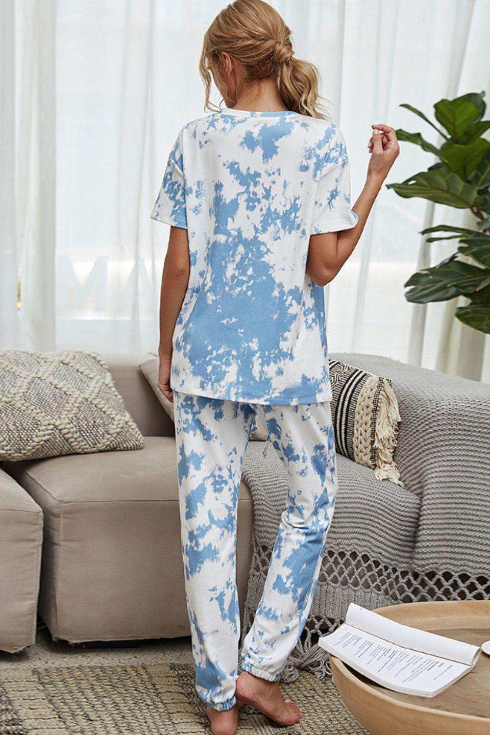 Tie-Dye Tee and Drawstring Waist Joggers Lounge Set - Trendsi - Flyclothing LLC