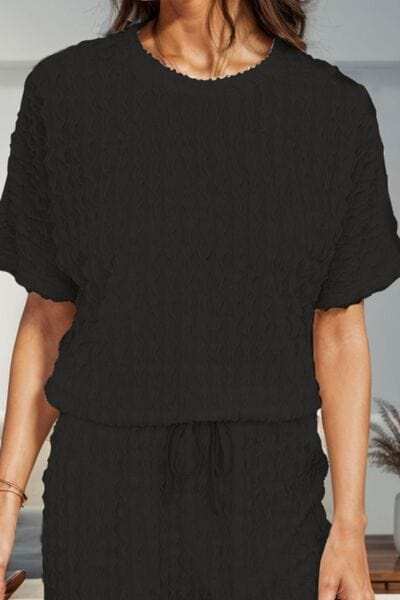 Round Neck Short Sleeve T-Shirt and Shorts Set - Trendsi - Flyclothing LLC