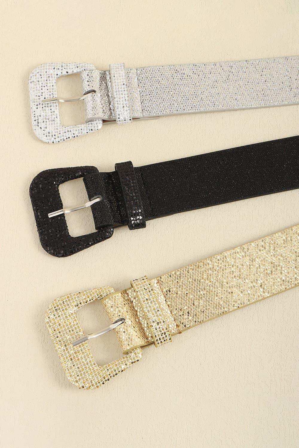 Glitter PU Leather Belt - Trendsi - Flyclothing LLC