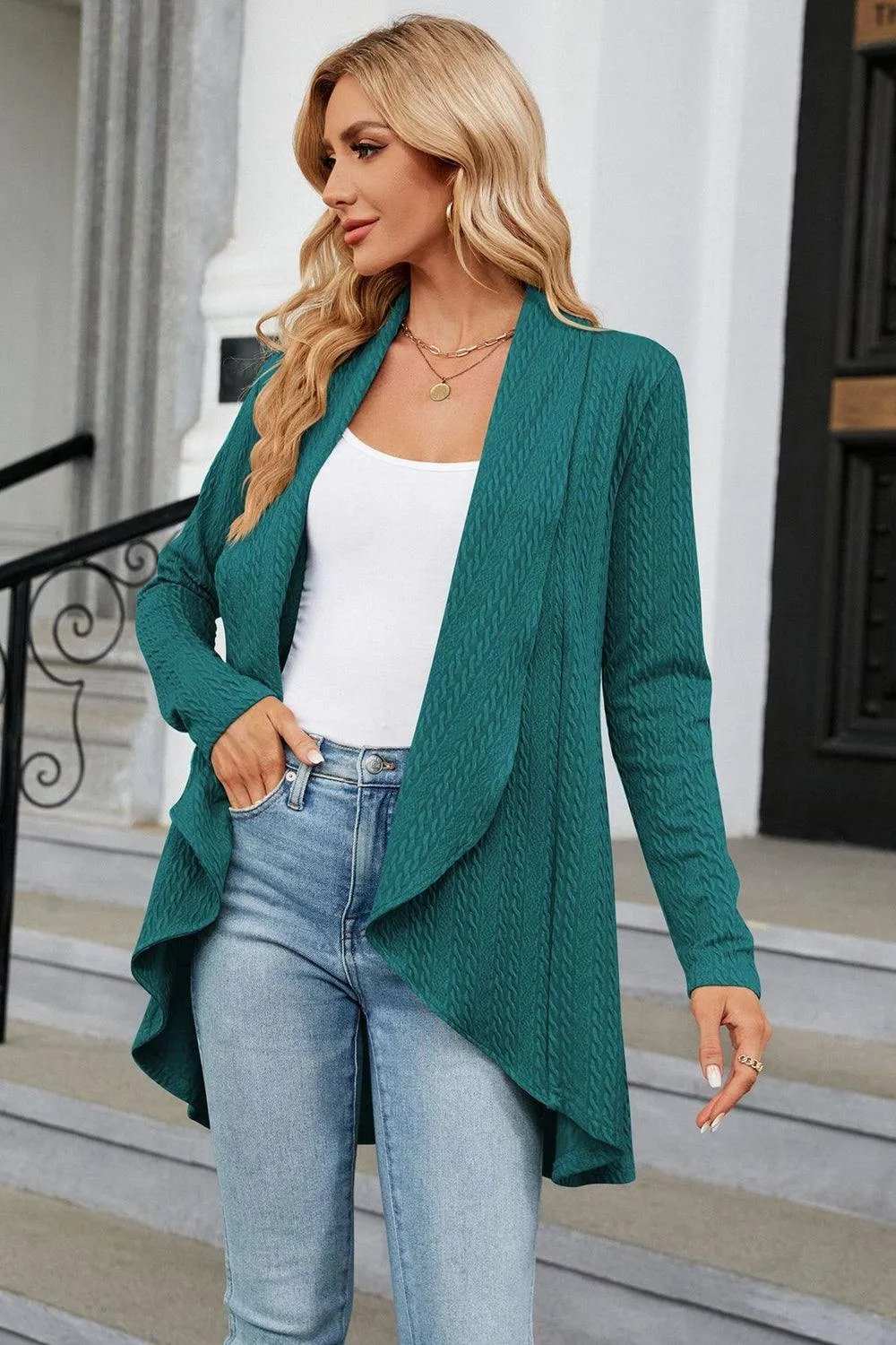 Open Front Long Sleeve Cardigan - Trendsi - Flyclothing LLC