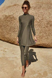 Slit Mock Neck Long Sleeve Top and Pants Swim Set - Trendsi - Flyclothing LLC
