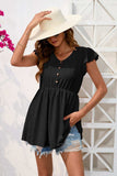 Decorative Button V-Neck Cap Sleeve Blouse - Trendsi - Flyclothing LLC