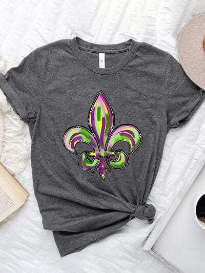 Mardi Gras Graphic Round Neck Short Sleeve T-Shirt - Trendsi - Flyclothing LLC
