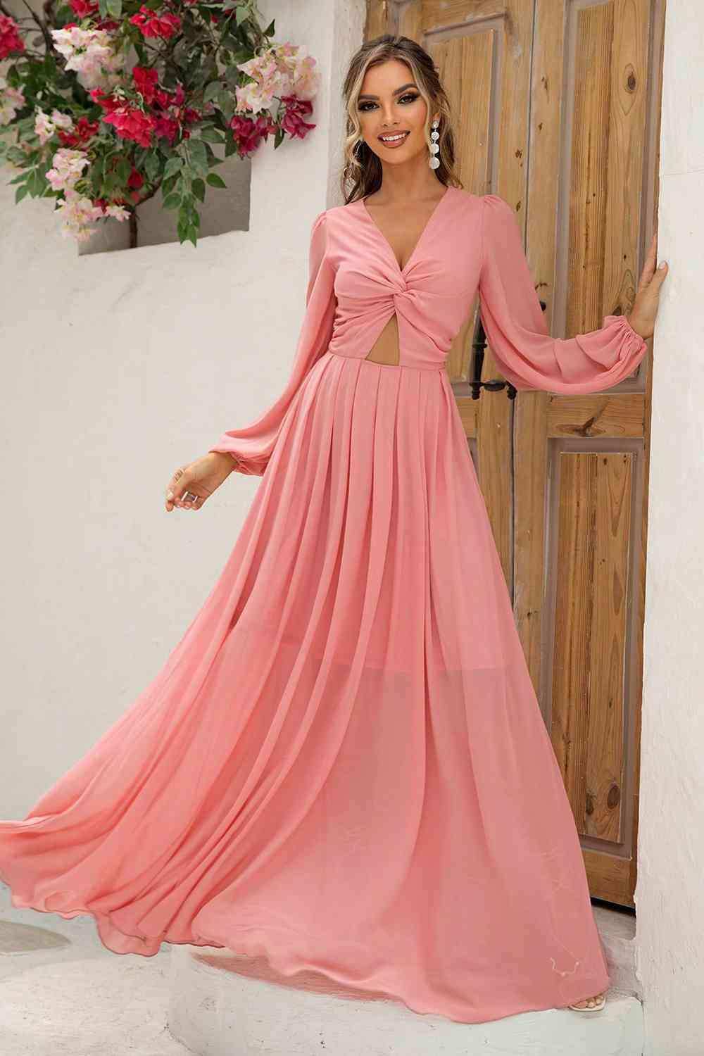 Twist Front Cutout Long Sleeve Dress - Trendsi - Flyclothing LLC