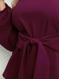 Plus Size Tie Front Long Sleeve Blouse - Trendsi - Flyclothing LLC