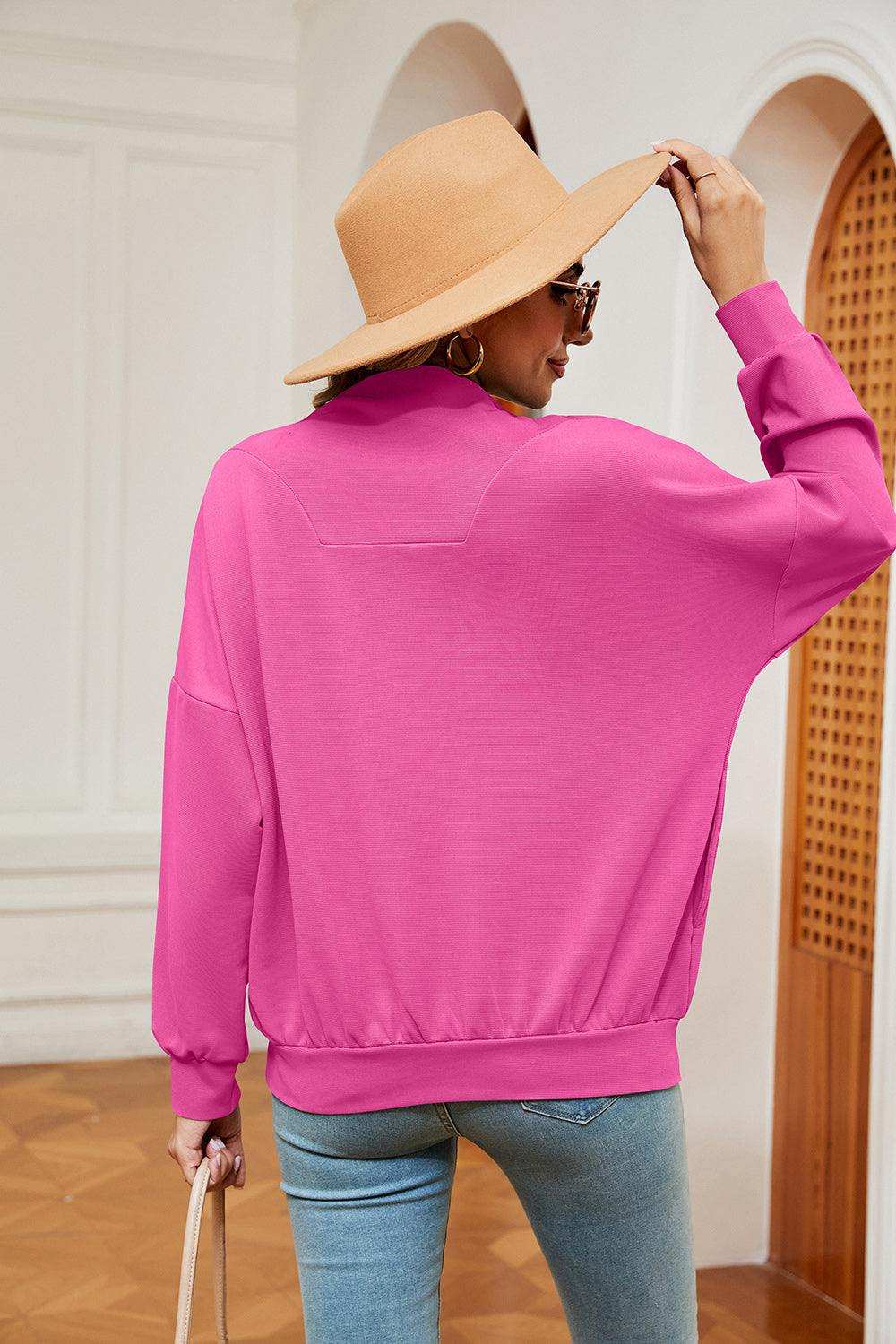 Half-Zip Dropped Shoulder Sweatshirt - Trendsi - Flyclothing LLC