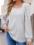 Square Neck Long Sleeve Top - Trendsi - Flyclothing LLC
