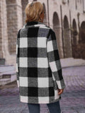Plaid Collared Neck Coat with Pockets - Trendsi - Flyclothing LLC
