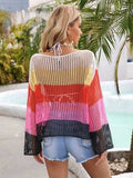 Color Block Openwork Boat Neck Cover Up - Trendsi - Flyclothing LLC