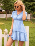 Frill V-Neck Short Sleeve Ruffle Hem Dress - Trendsi - Flyclothing LLC
