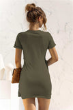 Round Neck Cuffed Sleeve Side Tie Dress - Trendsi - Flyclothing LLC