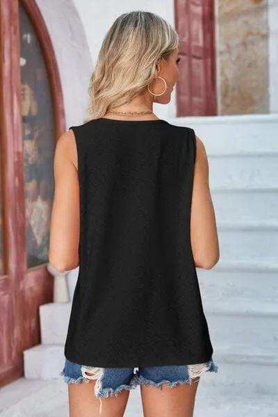 Eyelet Open Front Sleeveless Cardigan - Trendsi - Flyclothing LLC