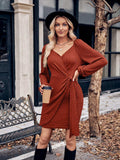 Asymmetrical Surplice Puff Sleeve Mini Dress - Trendsi - Flyclothing LLC