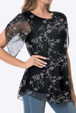 Printed Round Neck Curved Hem Blouse - Trendsi - Flyclothing LLC