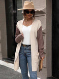 Contrast Open Front Long Sleeve Cardigan - Trendsi - Flyclothing LLC