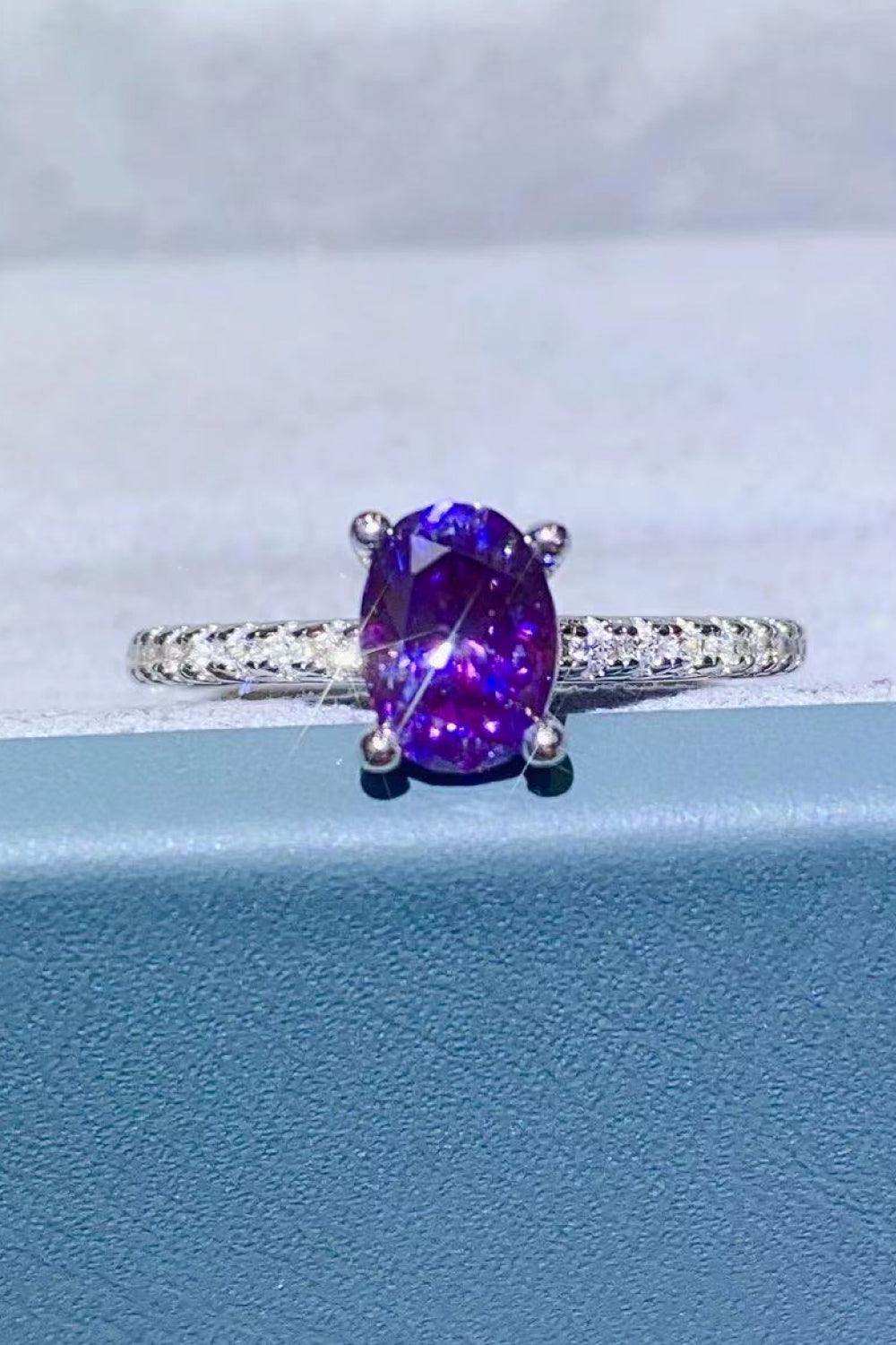 1 Carat Purple Moissanite 4-Prong Ring - Trendsi - Flyclothing LLC