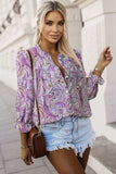 Printed Frill Flounce Sleeve Shirt - Trendsi - Flyclothing LLC
