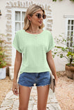 Full Size Round Neck Eyelet Short Sleeve Top - Trendsi - Flyclothing LLC