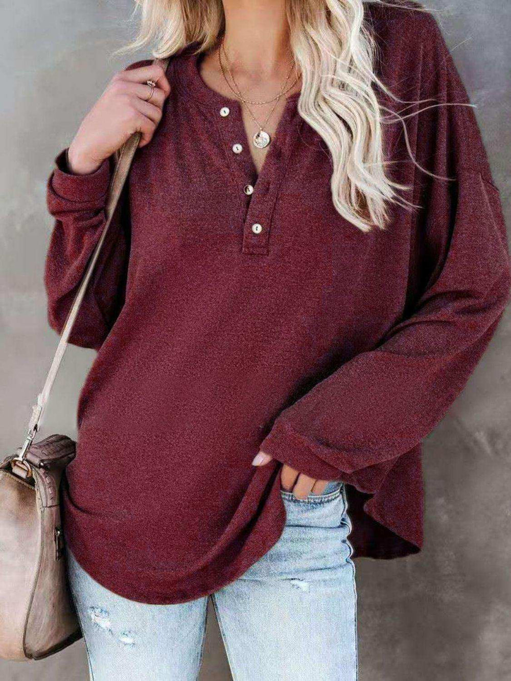 Buttoned Drop Shoulder Top - Trendsi - Flyclothing LLC