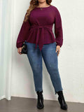 Plus Size Tie Front Long Sleeve Blouse - Trendsi - Flyclothing LLC