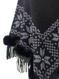 Fringe Geometric Cape Sleeve Poncho - Trendsi - Flyclothing LLC