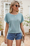 Full Size Round Neck Eyelet Short Sleeve Top - Trendsi - Flyclothing LLC
