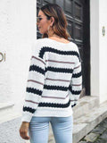 Striped Round Neck Long Sleeve Sweater - Trendsi - Flyclothing LLC