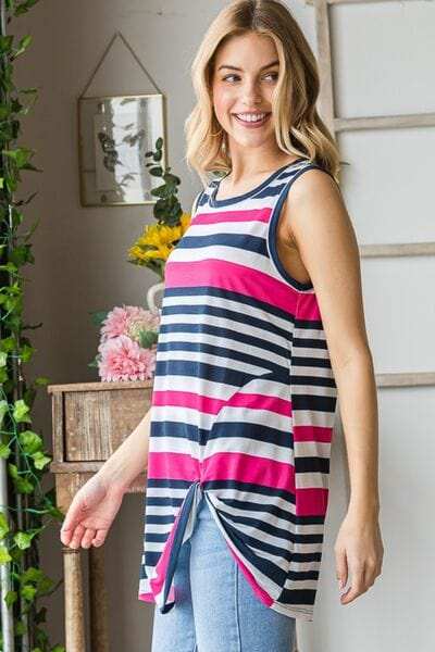 Heimish Full Size Striped Twist Knot Round Neck Tank - Trendsi - Flyclothing LLC