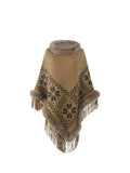 Fringe Geometric Cape Sleeve Poncho - Trendsi - Flyclothing LLC