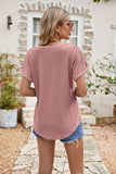 Full Size Round Neck Eyelet Short Sleeve Top - Trendsi - Flyclothing LLC