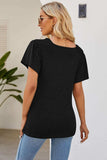 Smocked Round Neck Flutter Sleeve T-Shirt - Trendsi - Flyclothing LLC