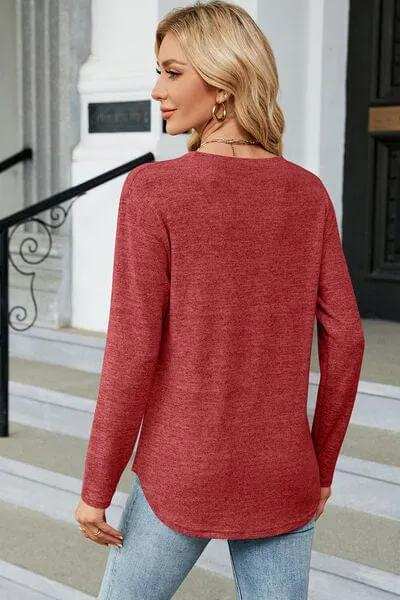 Decorative Button Round Neck T-Shirt - Trendsi - Flyclothing LLC