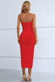 Cutout Strapless Drawstring Detail Split Bandage Dress - Trendsi - Flyclothing LLC