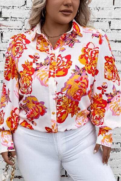 Plus Size Printed Long Sleeve Shirt - Trendsi - Flyclothing LLC