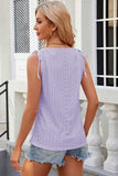 Eyelet Round Neck Wide Strap Tank - Trendsi - Flyclothing LLC