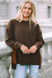Ribbed Exposed Seam Dropped Shoulder Blouse - Trendsi - Flyclothing LLC