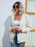 Button Down V-Neck Cardigan with Pockets - Trendsi - Flyclothing LLC