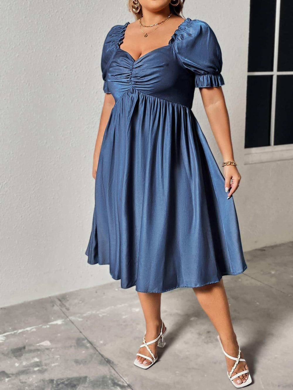 Plus Size Ruched Sweetheart Neck Dress - Trendsi - Flyclothing LLC