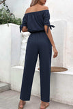 Off-Shoulder Tie Cuff Jumpsuit with Pockets - Trendsi - Flyclothing LLC
