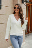 Openwork Surplice Long Sleeve Sweater - Trendsi - Flyclothing LLC