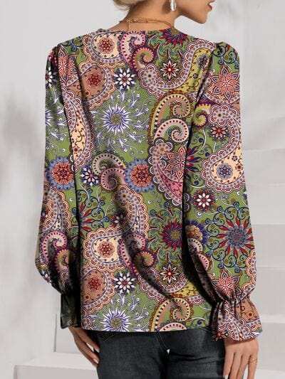 Eyelet V-Neck Flounce Sleeve Blouse - Trendsi - Flyclothing LLC