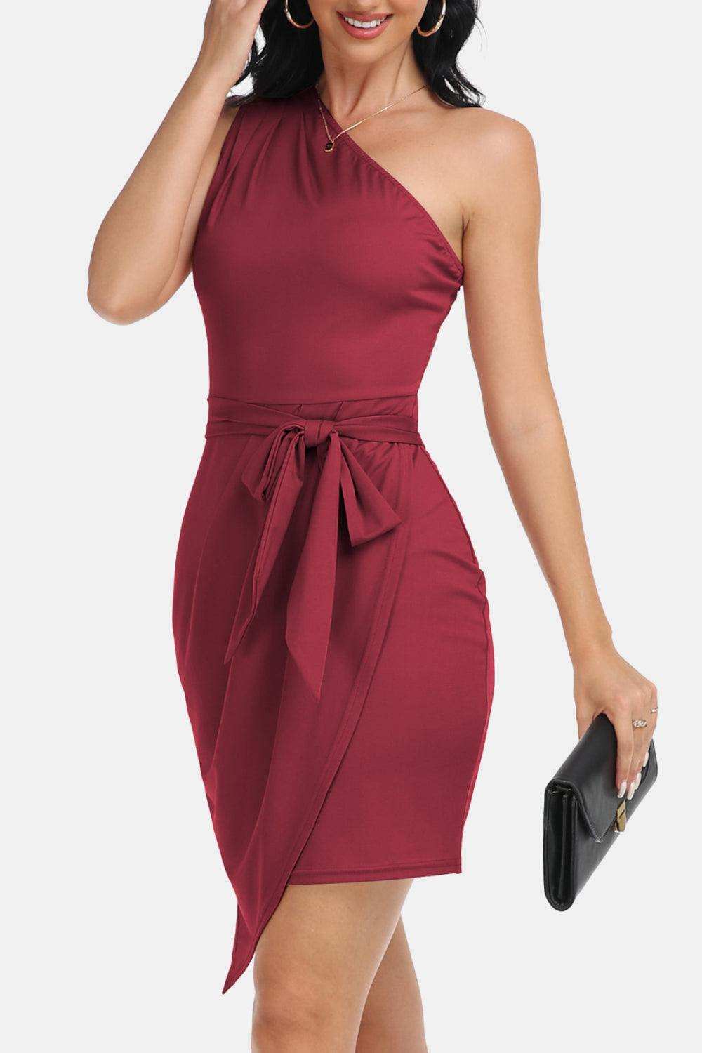 Tie Front One-Shoulder Sleeveless Dress - Trendsi - Flyclothing LLC