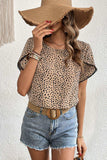 Printed Pom Pom Detail Petal Sleeve Round Neck Blouse - Trendsi - Flyclothing LLC