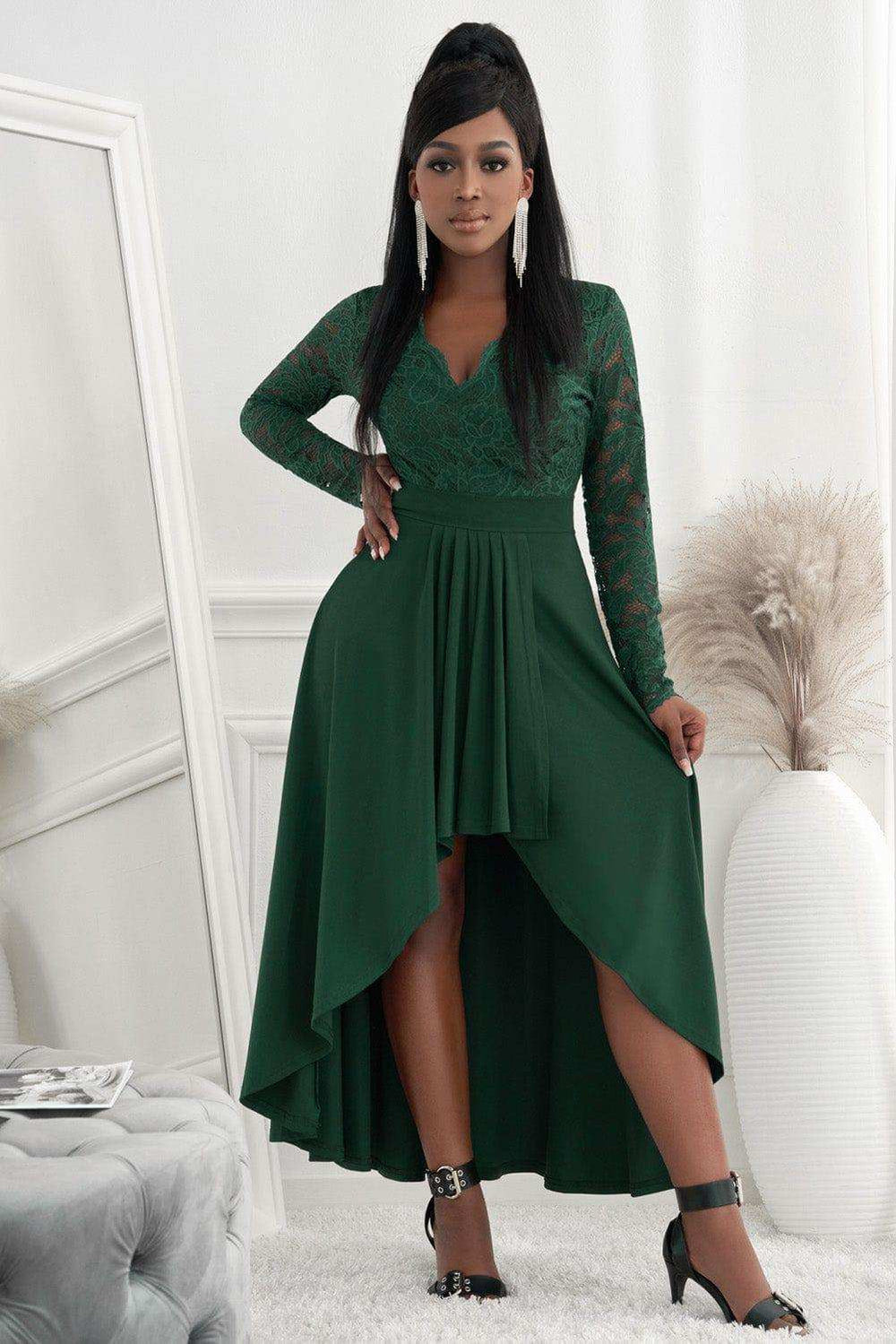 Lace High-Low V-Neck Dress - Trendsi - Flyclothing LLC